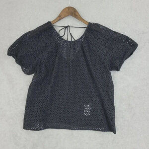 J.Crew Eyelet Black Cotton Blouse Womens Size 16  12PT